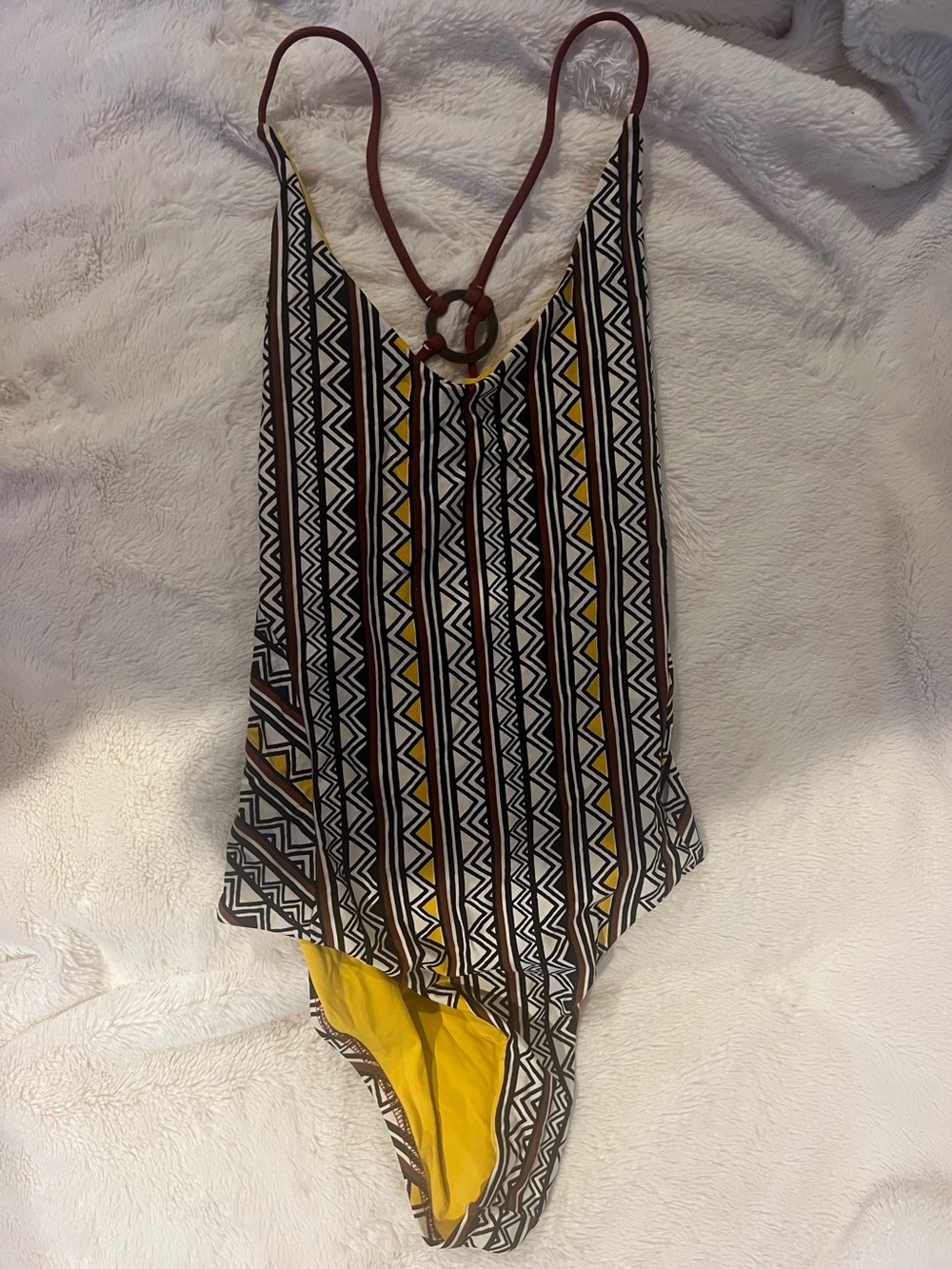 Dolce Vita Yellow, Brown & White Geometric Stripe swimsuit